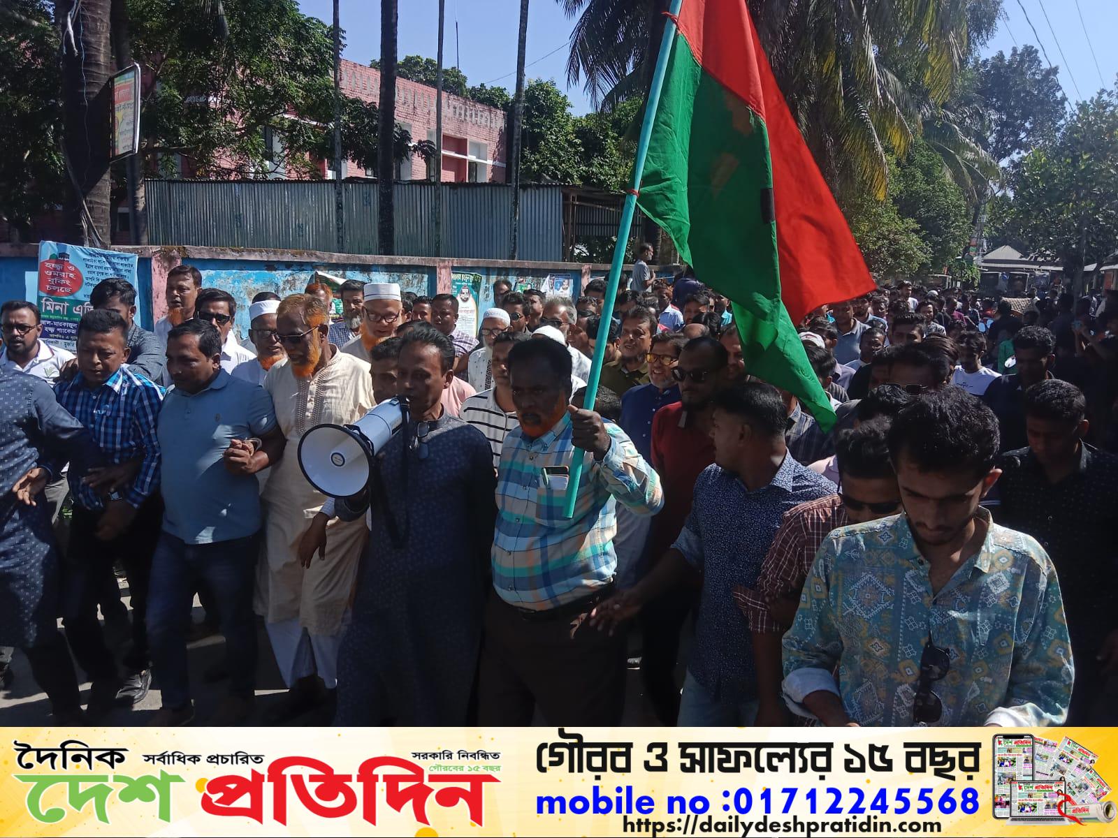 নড়াগাতীতে বিএনপি নেতাকর্মীদের বিক্ষোভ মিছিল ও শান্তি সমাবেশ 