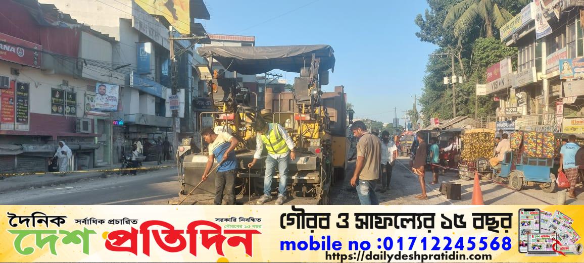 সংবাদ প্রকাশের পর গোয়ালাবাজারে মহাসড়ক সংস্কার শুরু